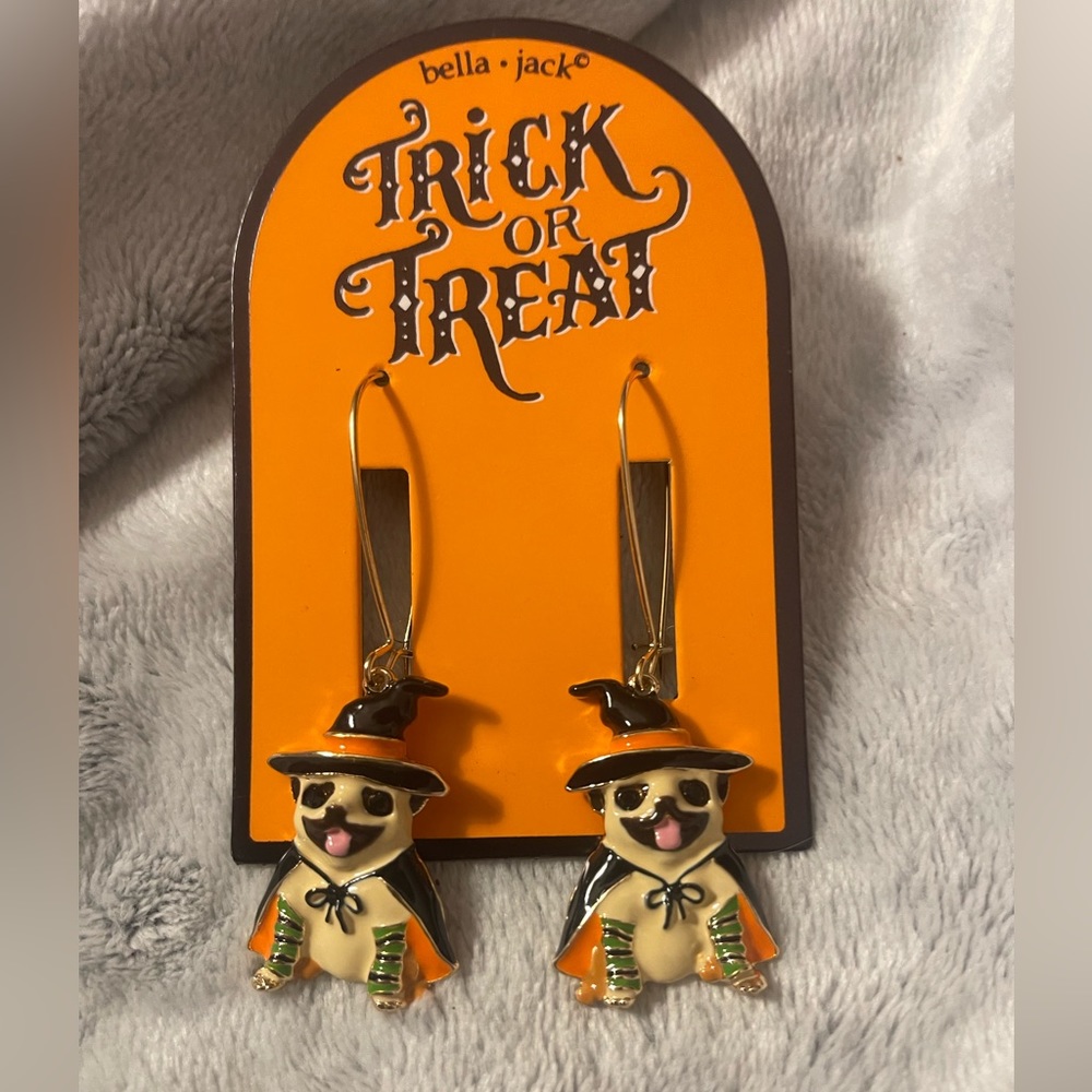 Trick or treat pug Halloween earrings
